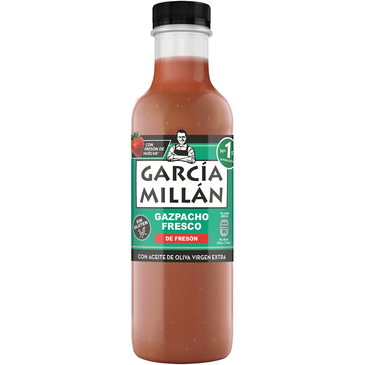 Gazpacho fresco con fresón de Huelva y aceite de oliva virgen extra sin gluten botella 750 ml - Garcia Millan