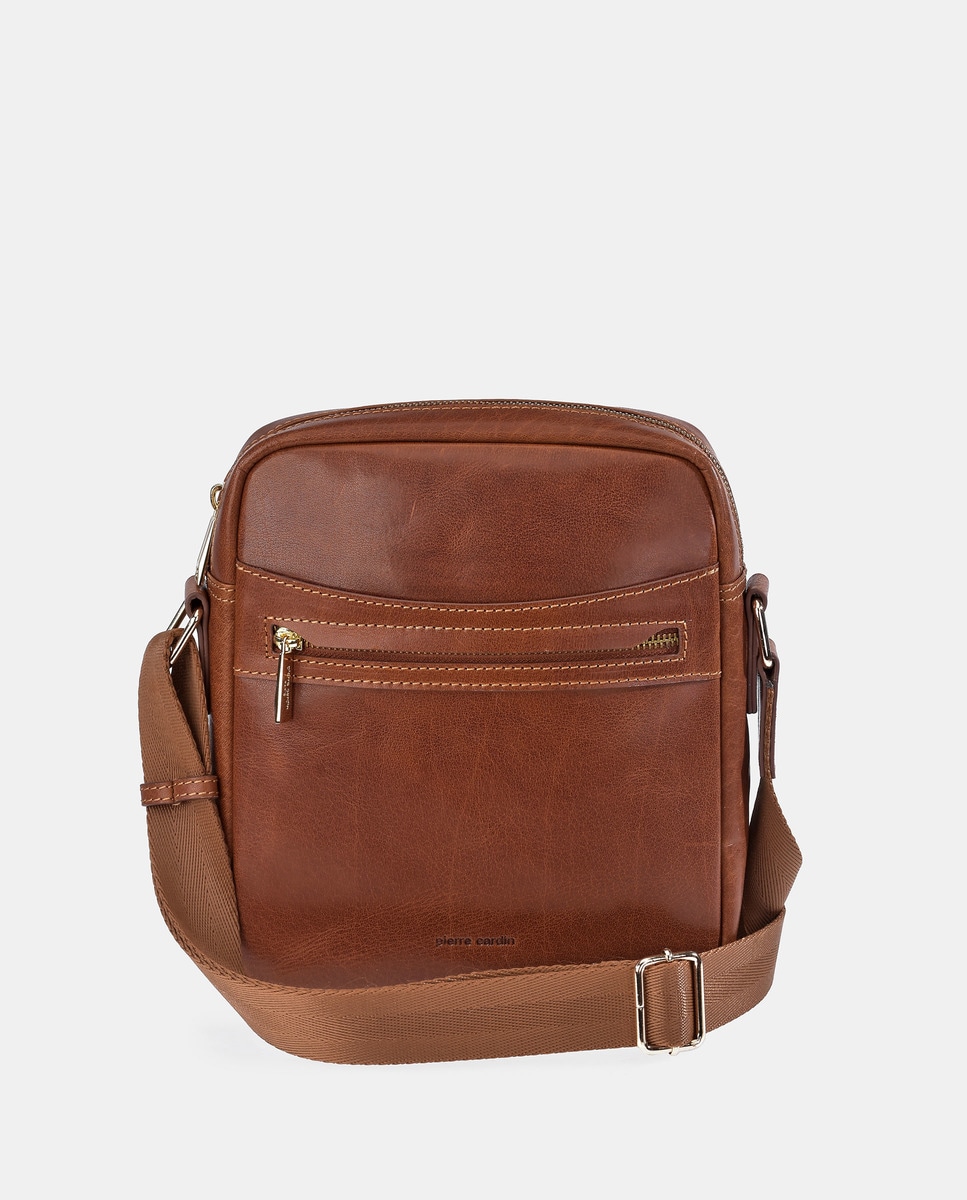 Bolso bandolera grande de hombre en piel Vegetal con cremalleras