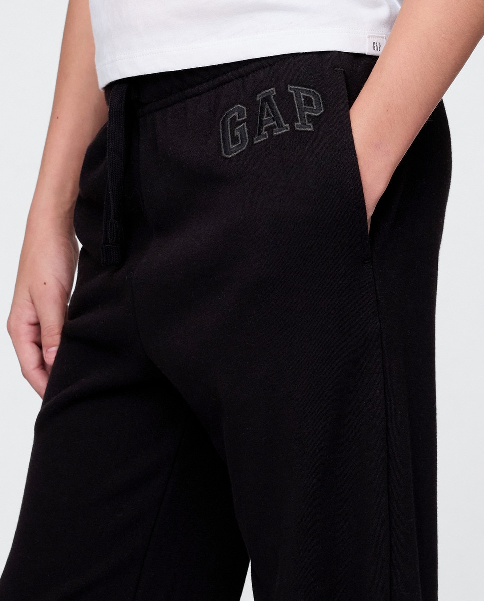 Calças de Algodão com Cintura Elástica com Cordões Preto-5