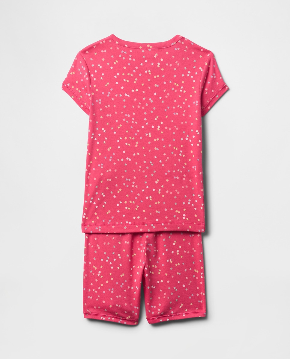 Conjunto de Pijama de Manga Curta e Calções de Algodão Fúcsia-2