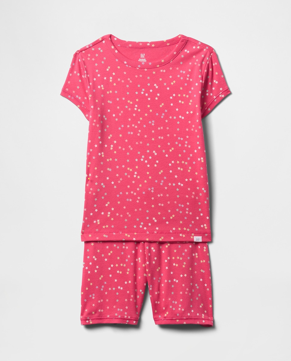 Conjunto de Pijama de Manga Curta e Calções de Algodão Fúcsia-1