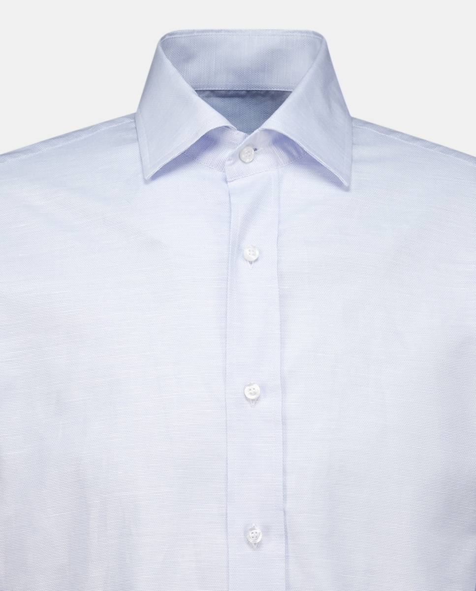 Camisa Casual Lisa com Manga Comprida Azul-claro-5