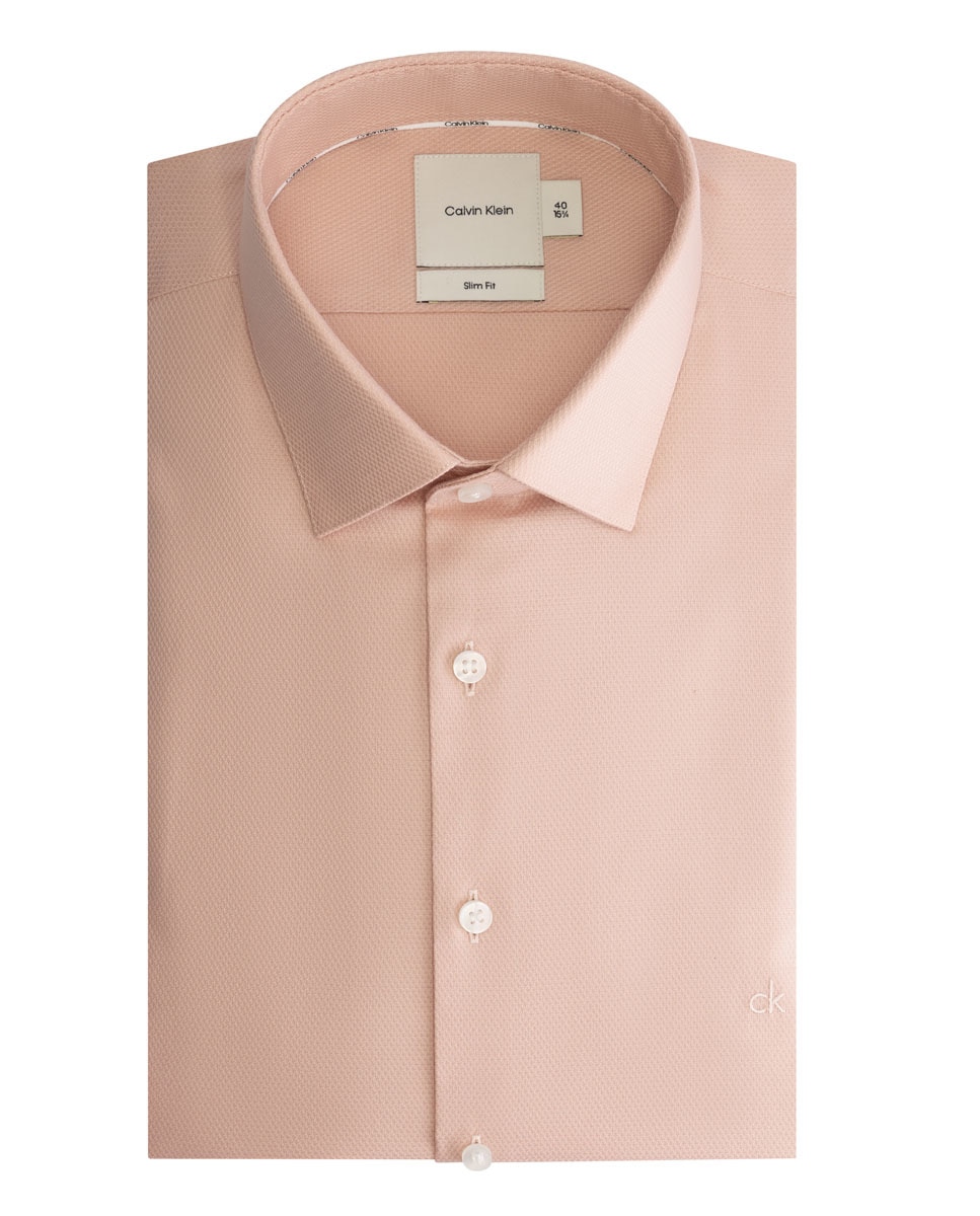 Camisa Formal Slim Fit com Mini Estrutura - Rosa Rosa-1