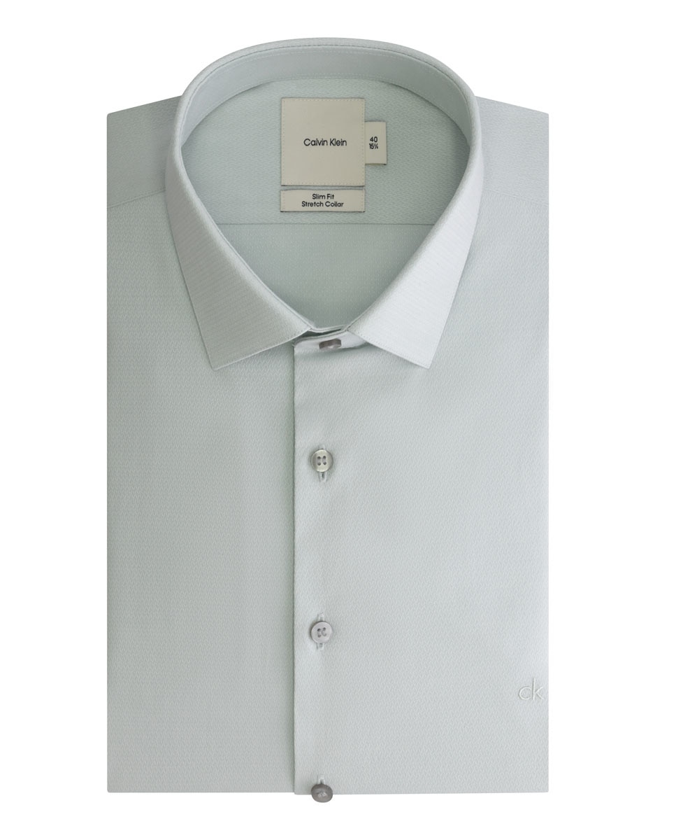 Camisa Formal Slim Fácil de Engomar com Padrão Verde-1