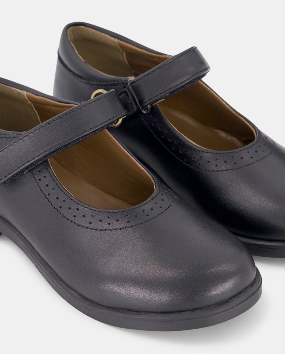 Merceditas de piel con velcro 31-39 Negro-5
