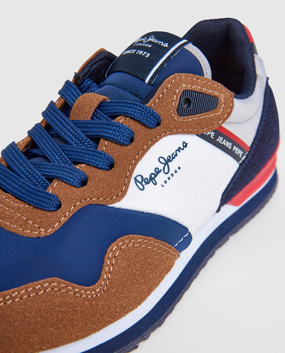 Sapatilhas London Berg em Combinação de Material e Cor Castanho-5