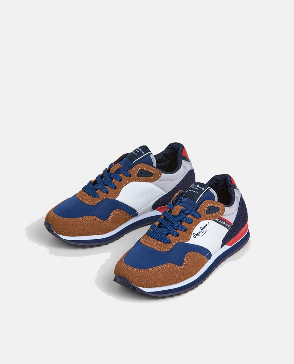 Sapatilhas London Berg em Combinação de Material e Cor Castanho-3