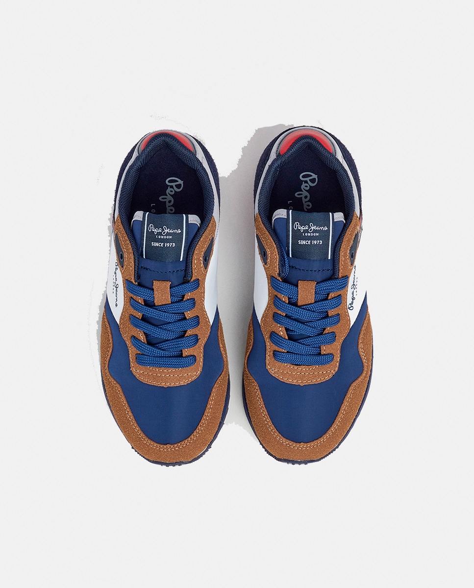 Sapatilhas London Berg em Combinação de Material e Cor Castanho-2