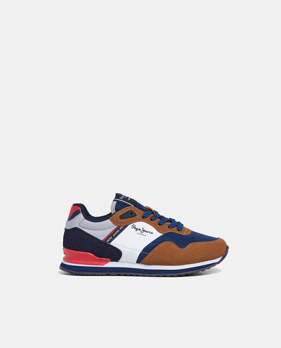 Sapatilhas London Berg em Combinação de Material e Cor Castanho-1