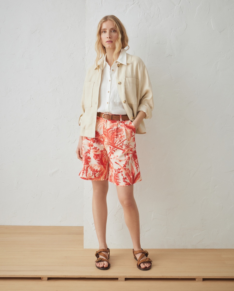 Bermudas de Linho com Palmeiras Vermelho-1