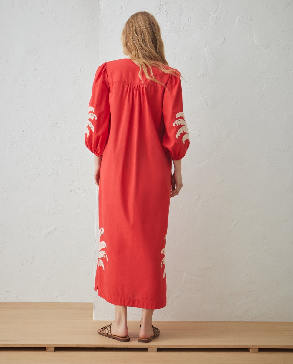 Vestido de Linho com Manga Curta 600 Vermelho-3