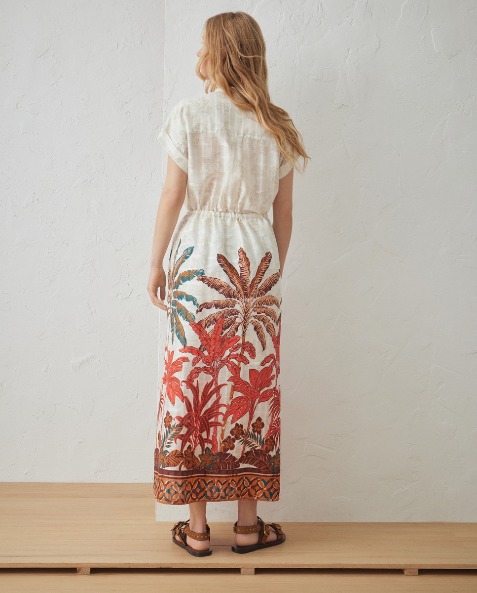 Vestido Kaftan com Estampado Posicional de Palmeira Vermelho-3