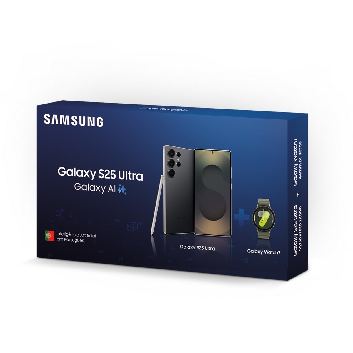 Ultra Pack (Samsung Galaxy S25 Ultra 12GB/512GB Preto Titânio + Smartwatch Galaxy Watch 7 44mm Verde) 1