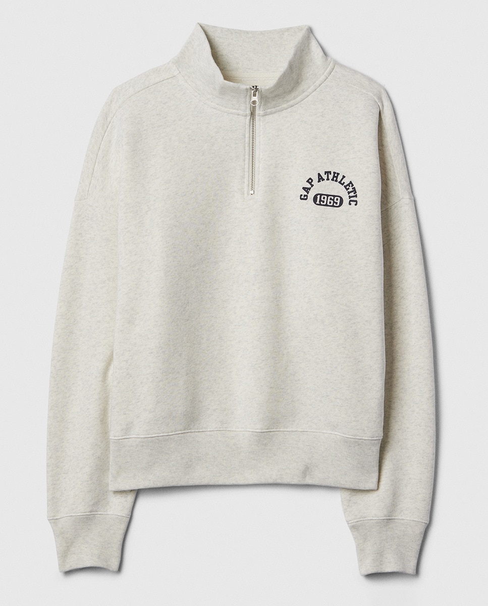 Sweatshirt Oversize com um Quarto de Fecho de Correr à Frente Cinzento-4