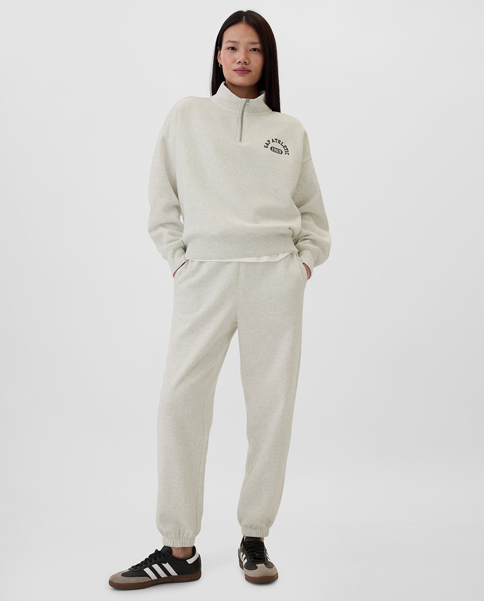 Sweatshirt Oversize com um Quarto de Fecho de Correr à Frente Cinzento-3