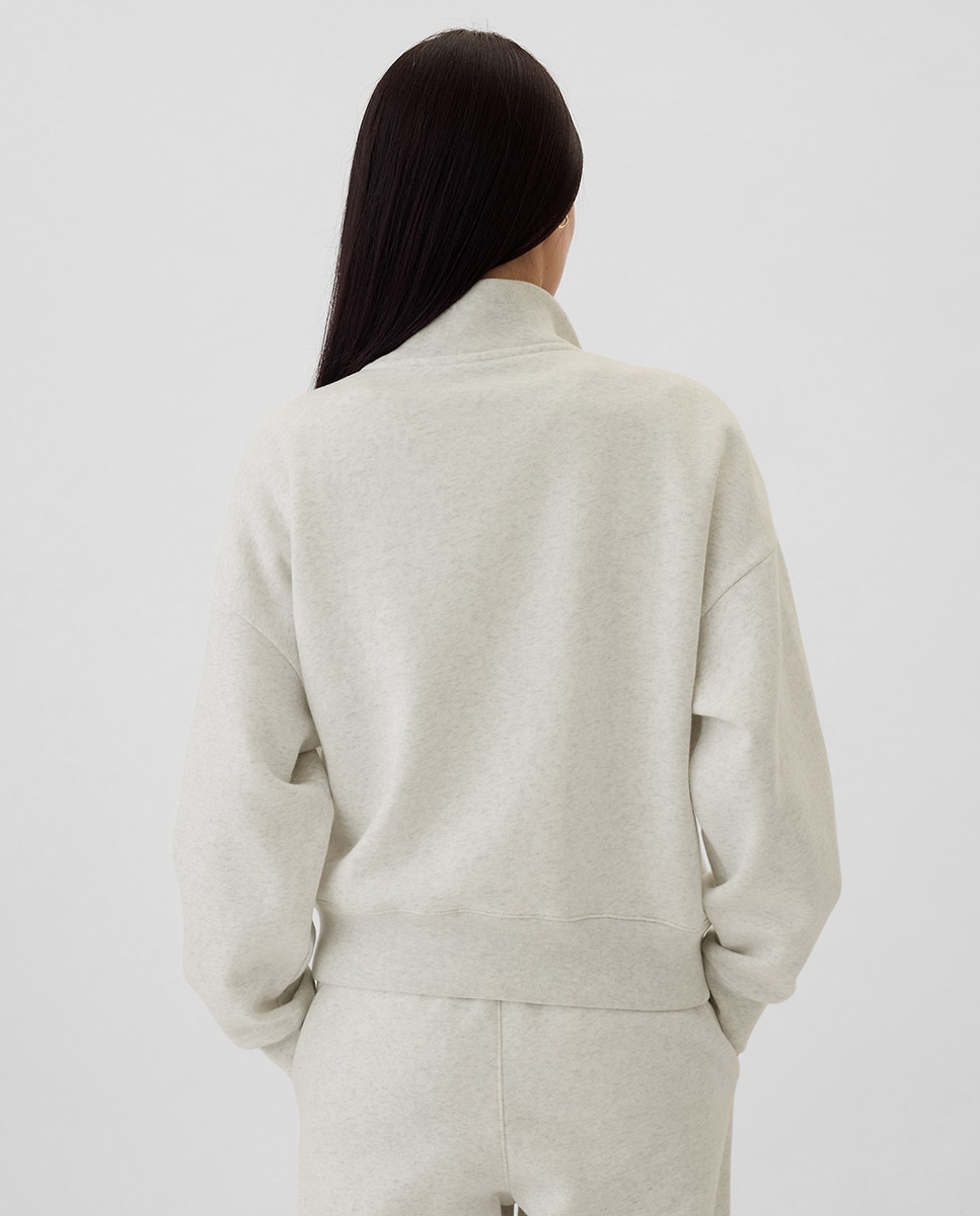 Sweatshirt Oversize com um Quarto de Fecho de Correr à Frente Cinzento-2