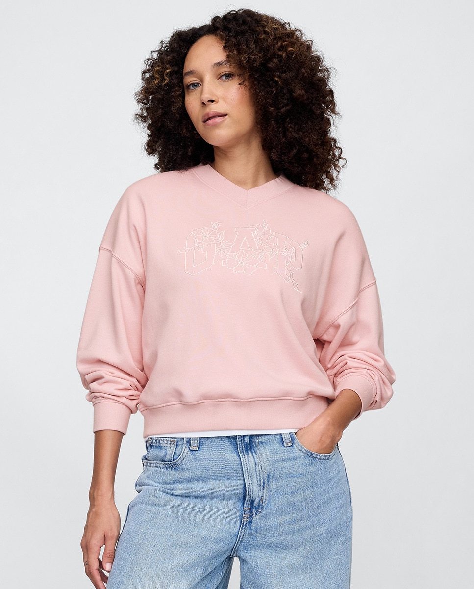 Sweatshirt com Logótipo Floral Rosa-1
