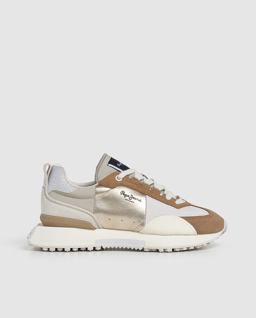 Imagem 0 de Sapatilhas Archer Gala com Fita Metalizada e Detalhes Branco/Camel