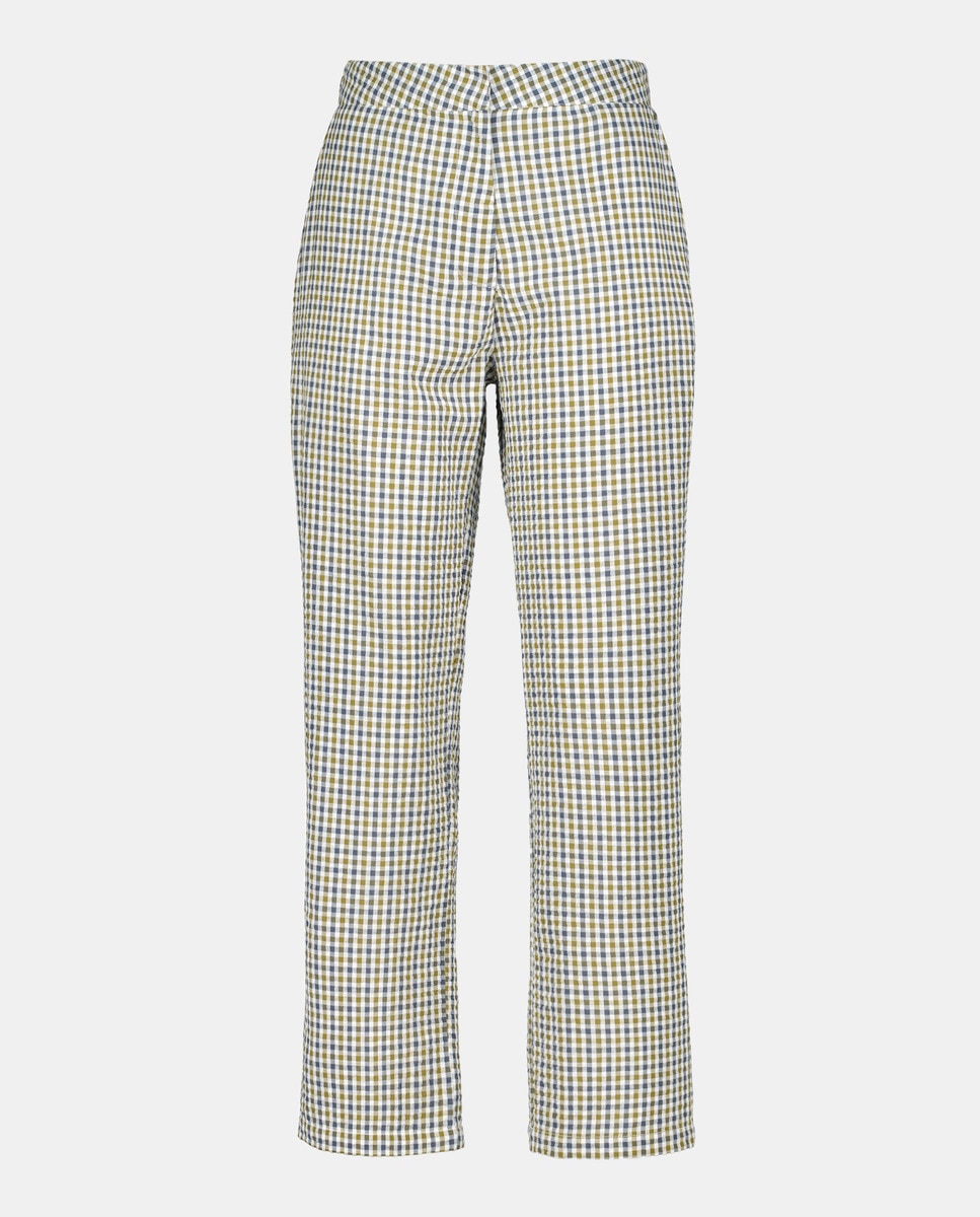 Pantalón de mujer de cuadros de algodón combinado Verde-4