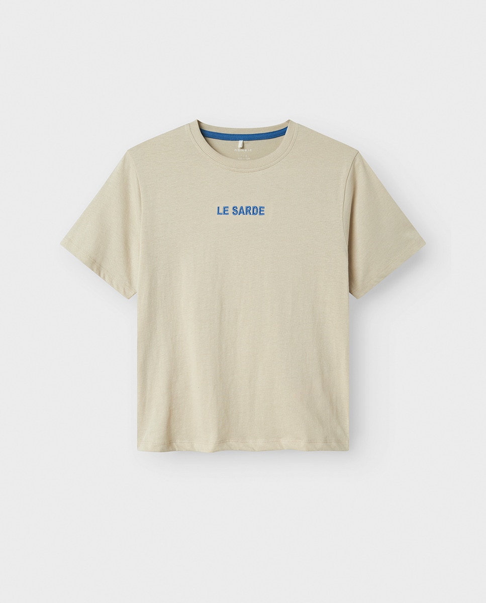 T-shirt de Manga Curta Bege-1