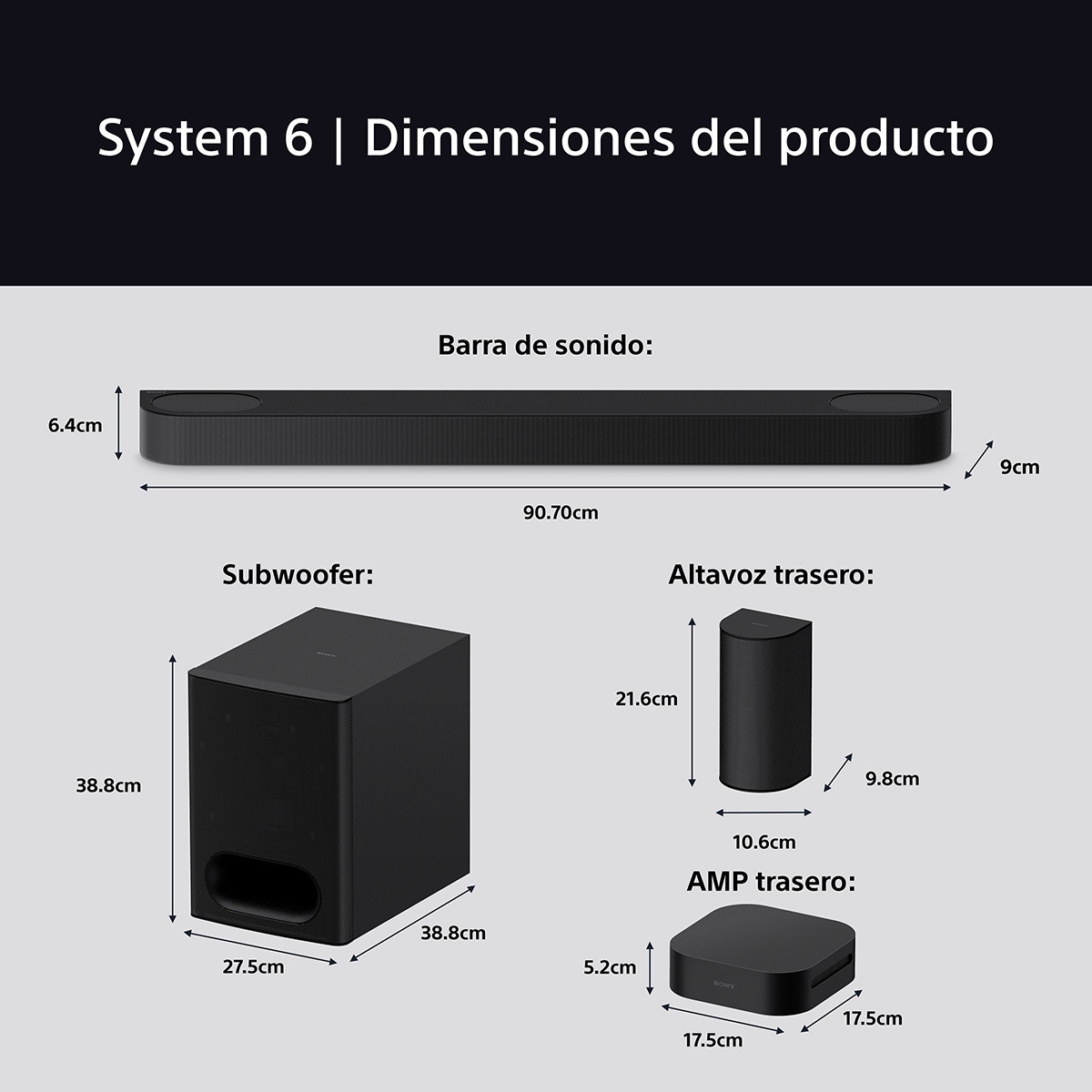 Sistema Cine en casa Sony BRAVIA Theatre SYSTEM 6, 1000W con barra de sonido 5.1, 2 altavoces traseros y un potente subwoofer, Dolby Atmos y DTS:X Negro-13