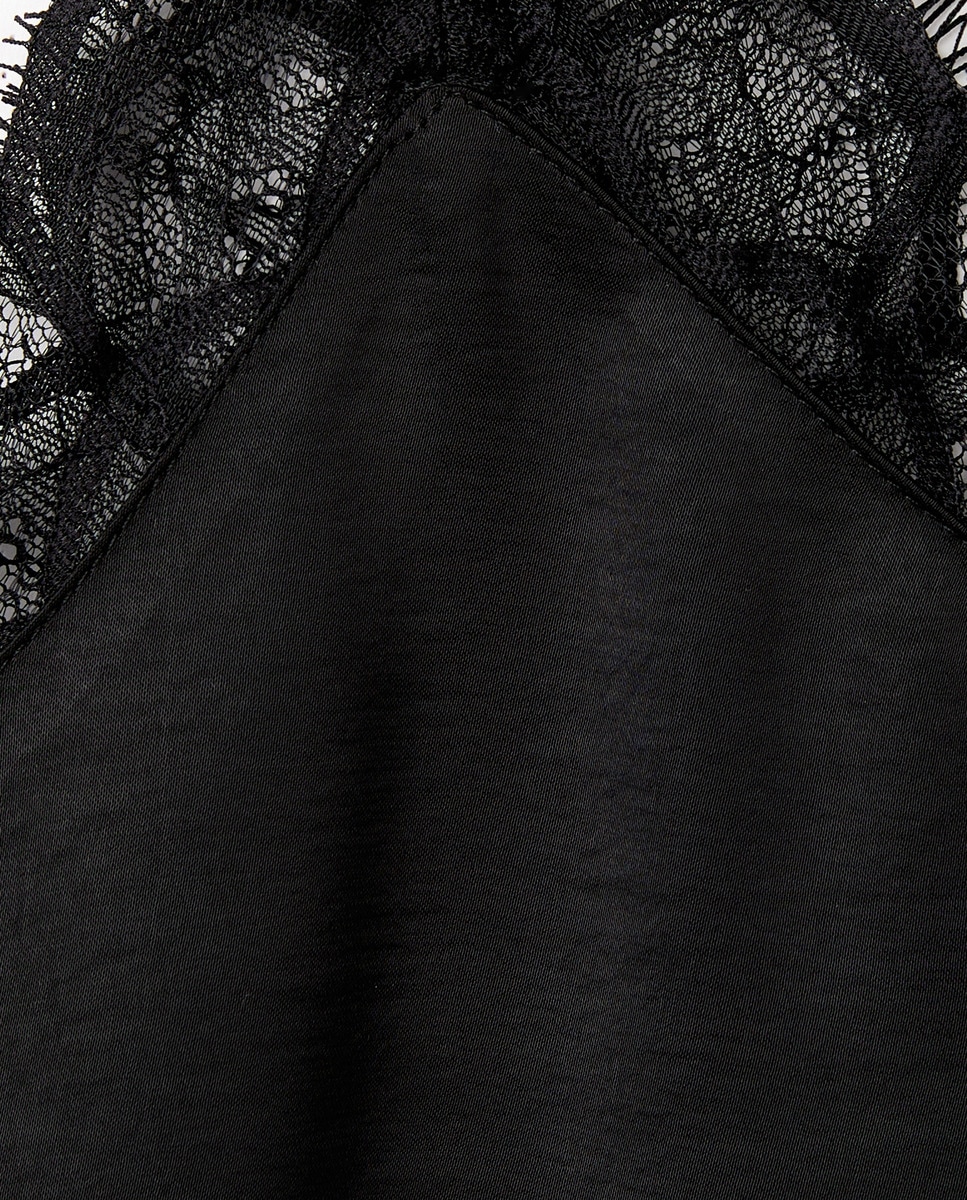 Camisa de Dormir Comprida Acetinada Preto-5