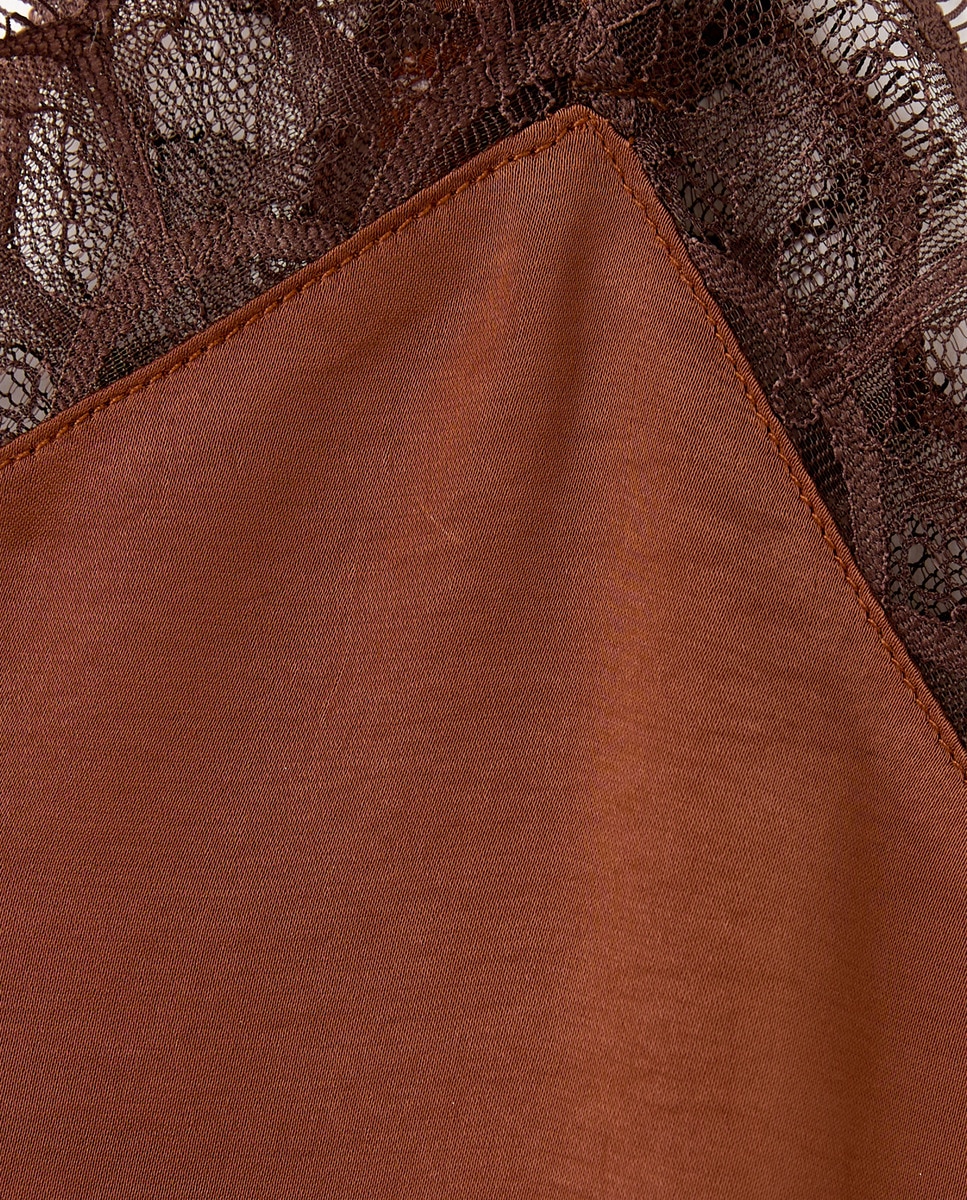 Camisa de Dormir Comprida Acetinada Castanho-5