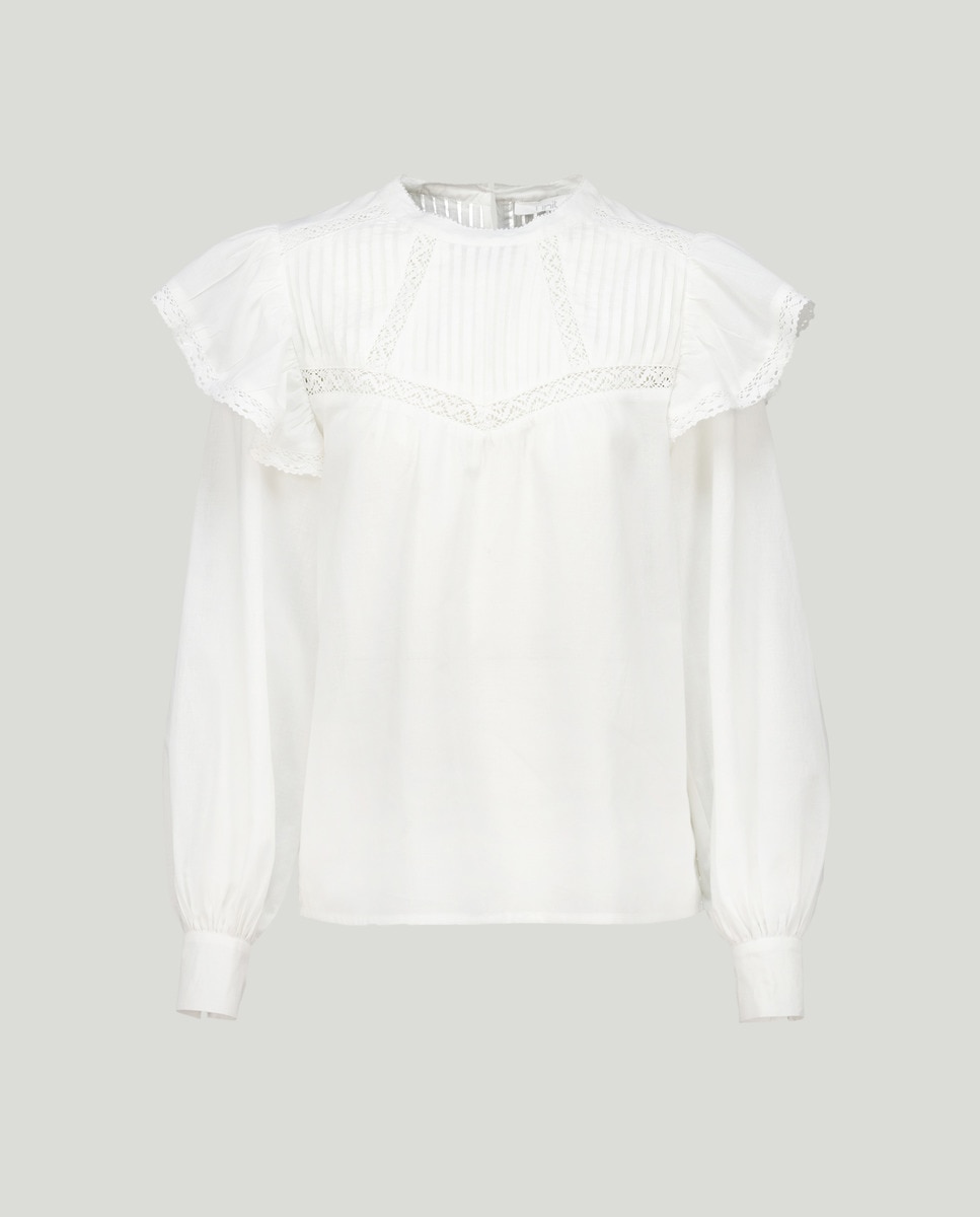 Blusa de mujer romántica con volantes Blanco roto-4