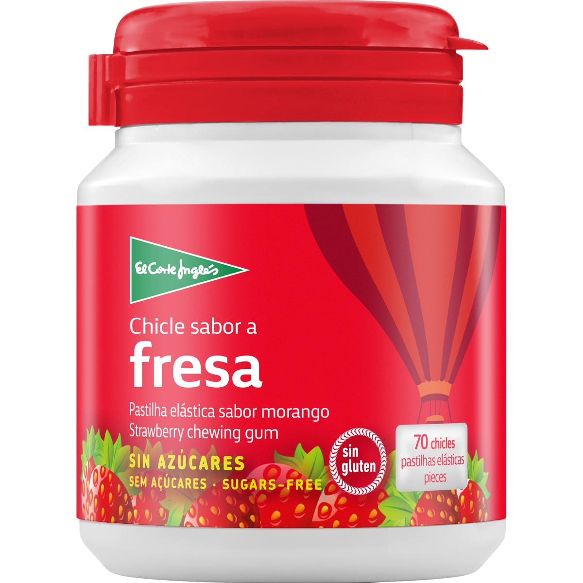 chicles con sabor a fresa sin azúcar y sin gluten 50 unidades bote 100 g