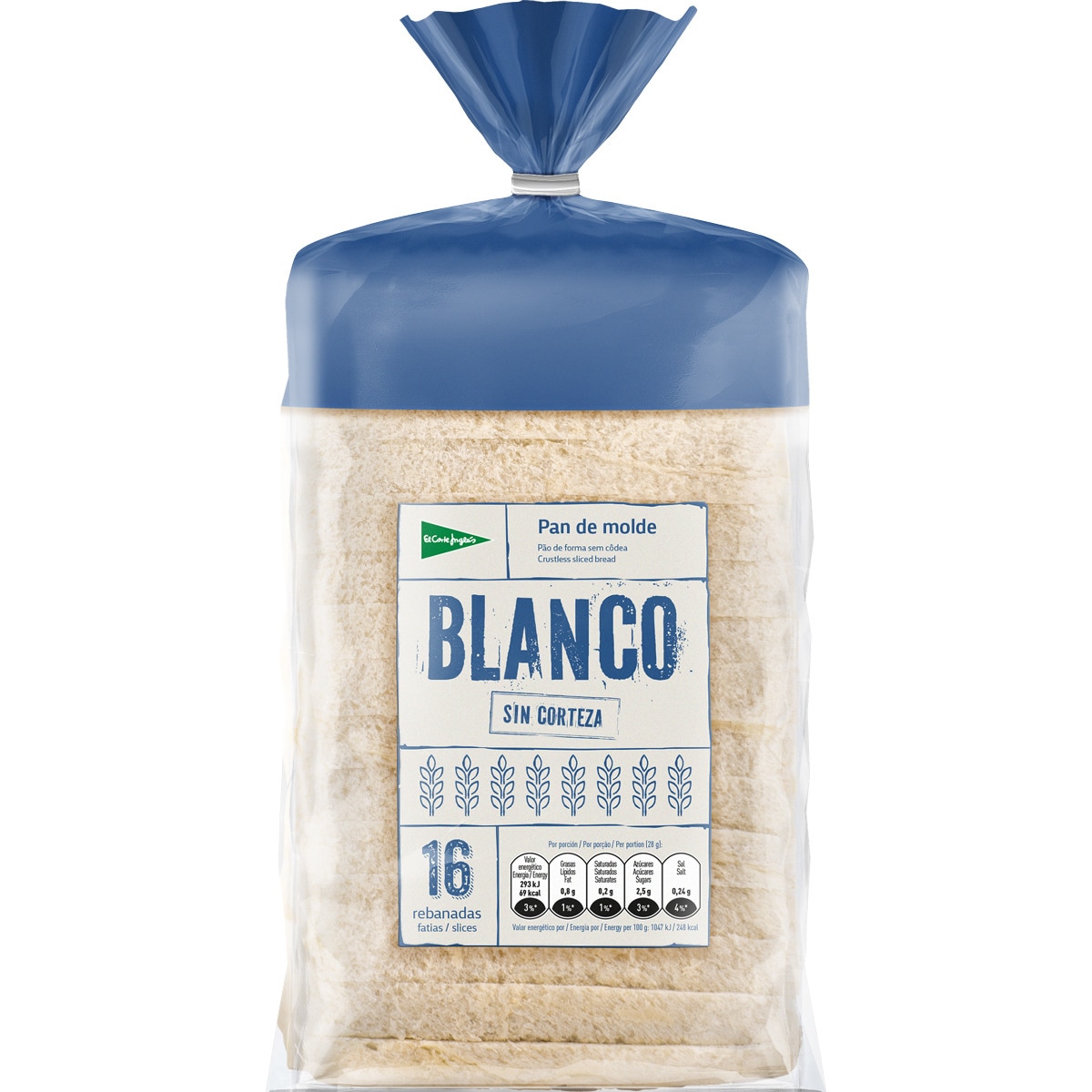 pan de molde blanco sin corteza 16 rebanadas bolsa 450 g