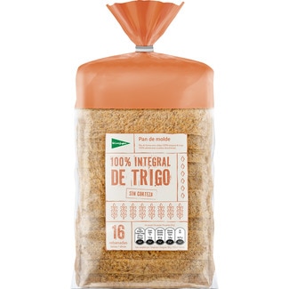 pan de molde 100% integral de trigo sin corteza 16 rebanadas bolsa 450 g - El Corte Ingles
