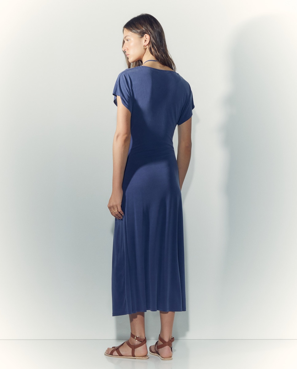 Vestido midi de manga curta Azul-marinho-3
