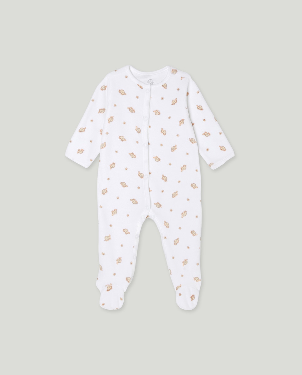Babygrow Comprido de Veludo de Bebé Branco-1