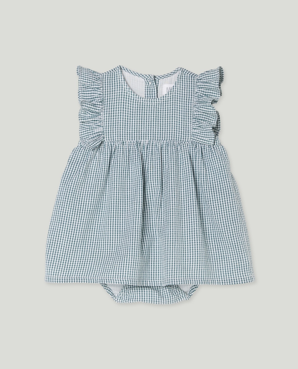 Vestido Vichy de Bebé sem Mangas Verde-1