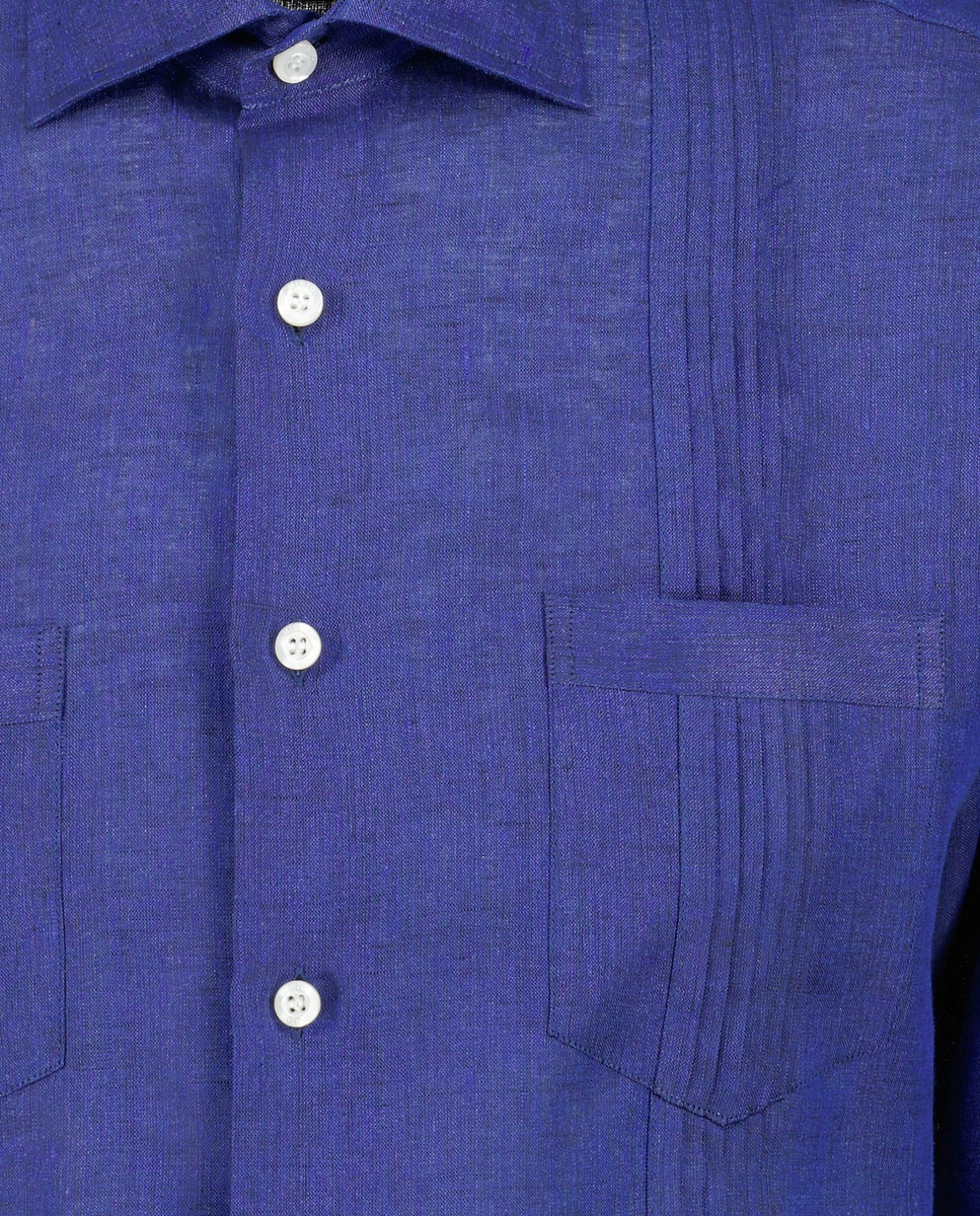 Camisa guayabera de lino de hombre Mirto classic lisa azul - Azul marino Azul marino-5