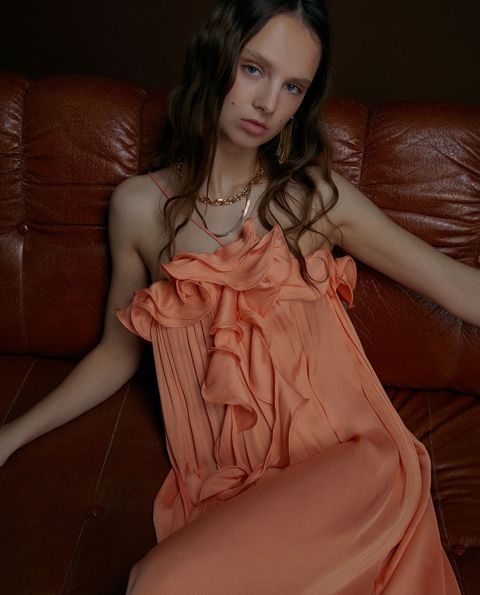 Vestido de Alças com Folho Coral-5