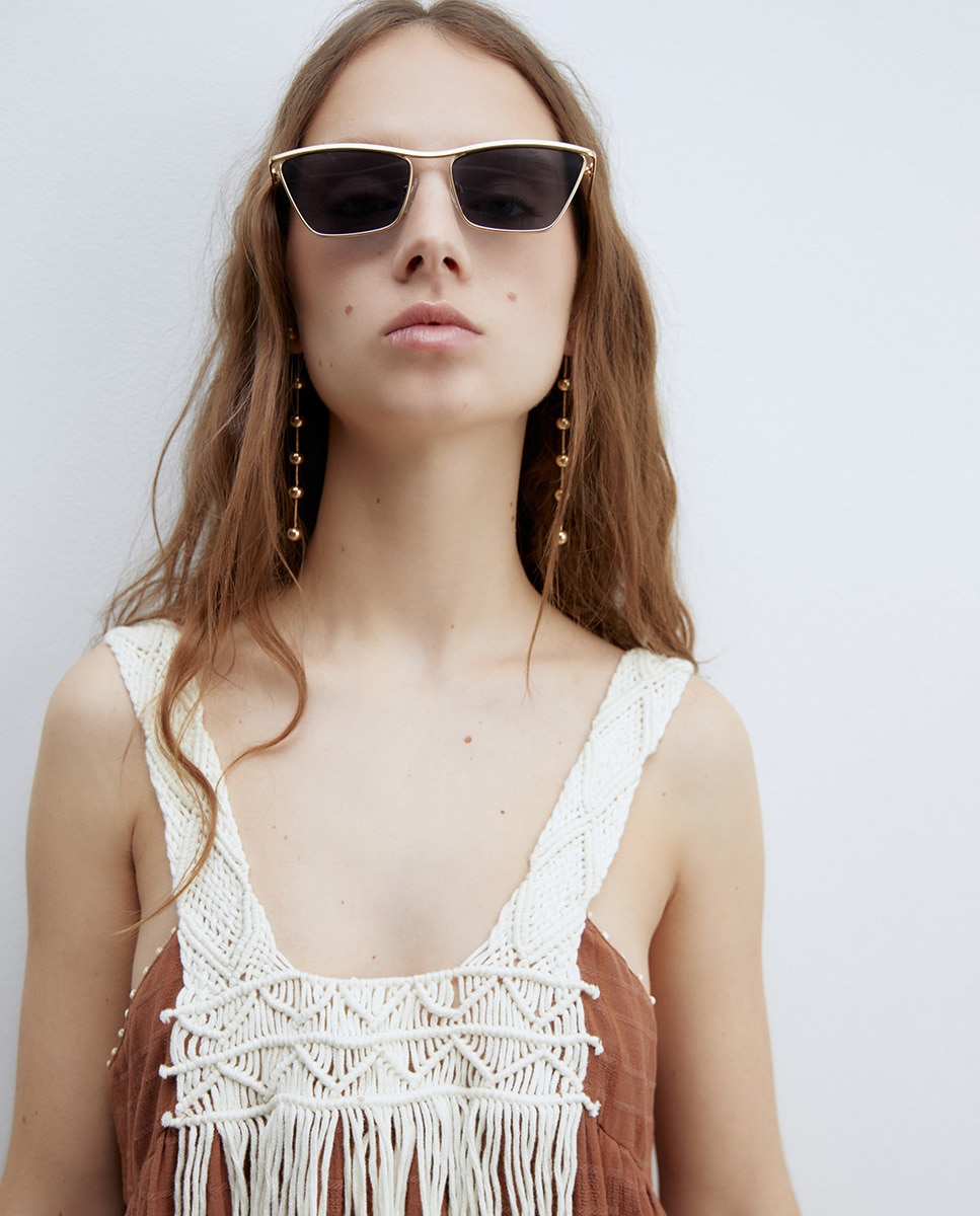 Vestido de Macramé com Franjas Castanho-4