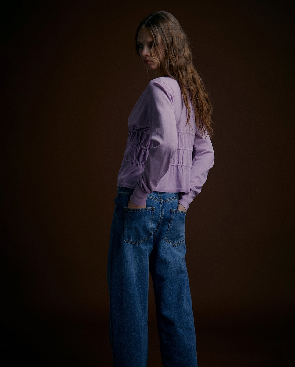 Camisola de Malha com Túneis e Laço Lilás-3