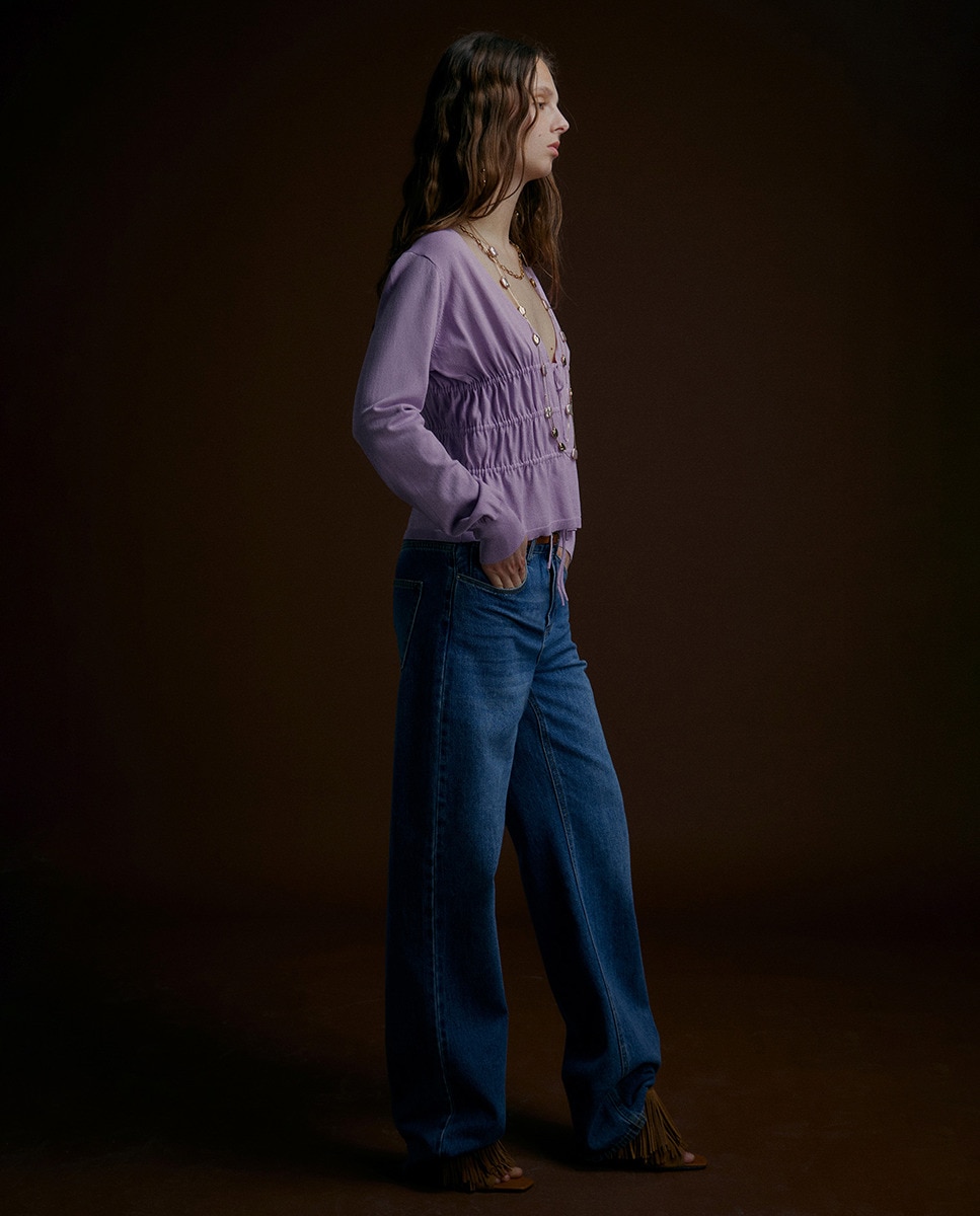 Camisola de Malha com Túneis e Laço Lilás-2