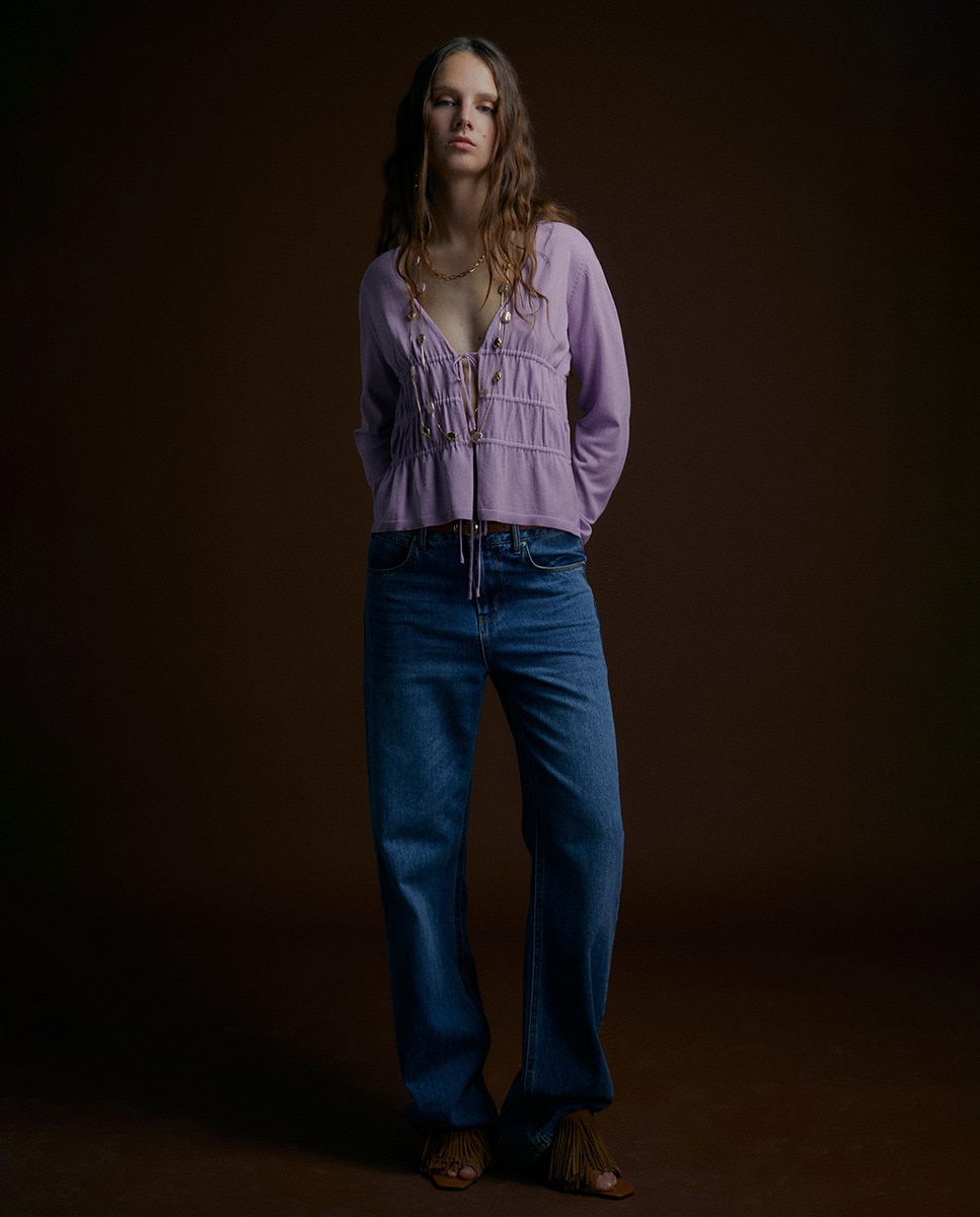 Camisola de Malha com Túneis e Laço Lilás-1