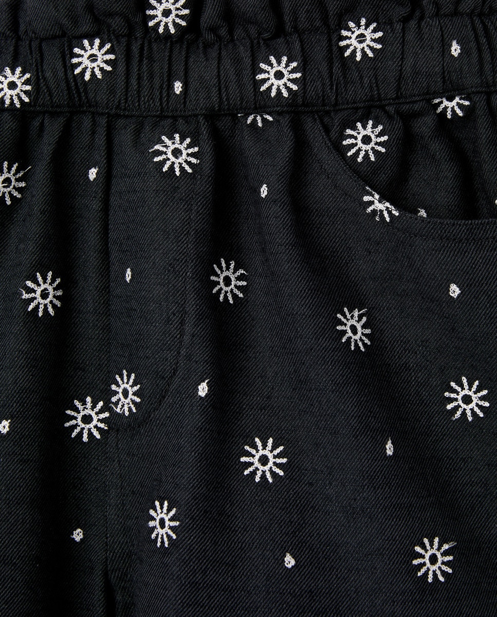 Calções Paperbag com Rebordo Decorativo na Bainha Cinzento-5