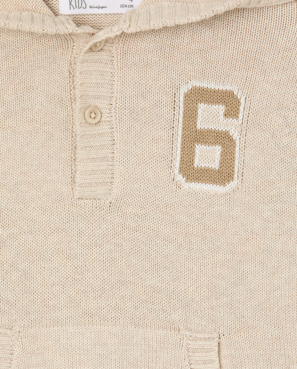 Camisola de Malha de Intársia com Capuz Branco-5