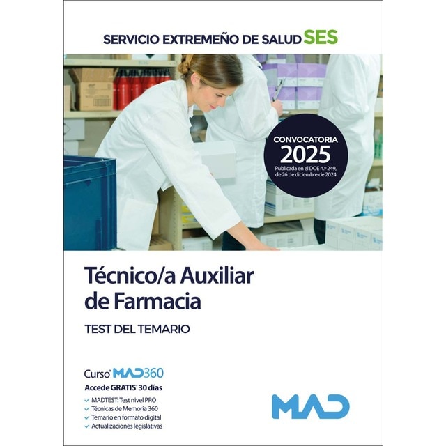 Imagen 0 de Técnico/a Auxiliar de Farmacia del Servicio Extremeño de Salud (SES). Test del temario  (Tapa blanda)