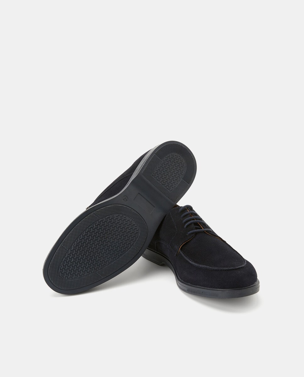 Zapato cordones serraje bordón con piso de goma Azul marino-2