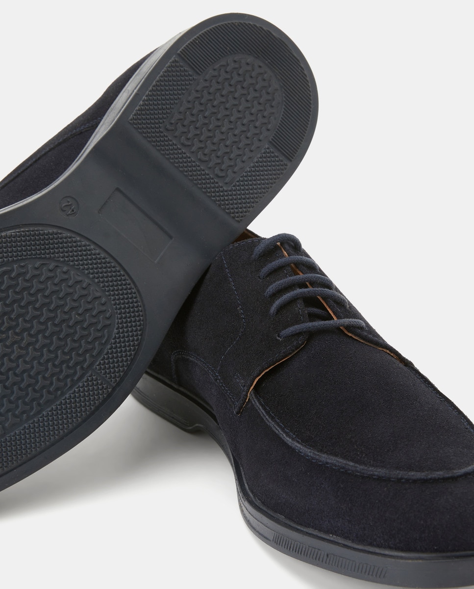 Zapato cordones serraje bordón con piso de goma Azul marino-5