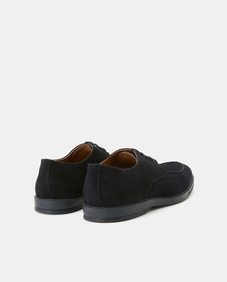 Zapato cordones serraje bordón con piso de goma Azul marino-3