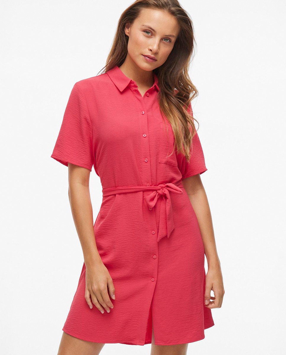 Vestido Camiseiro com Laço Coral-5