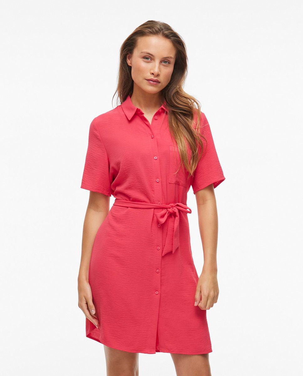 Vestido Camiseiro com Laço Coral-4