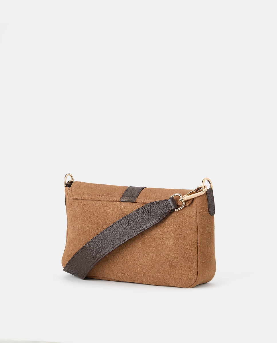 Mala Tipo Baguette em Pele com Fivela Castanho-2