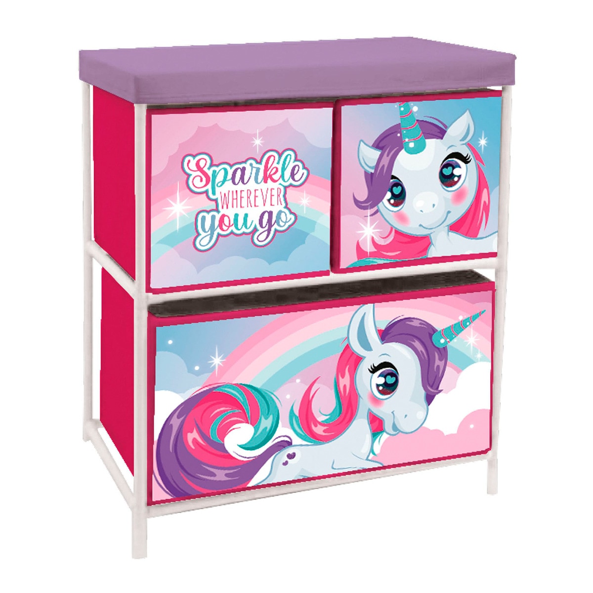 Estanteria almacenaje 3 cajones unicorn Rosa-1